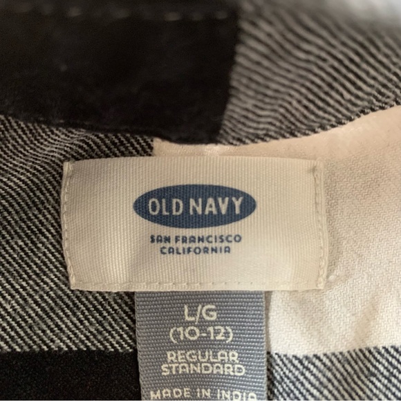 OLD NAVY Buffalo Textured Check Button Down Flannel Shirt Black/Ivory Boy 10-12Y - Picture 8 of 10